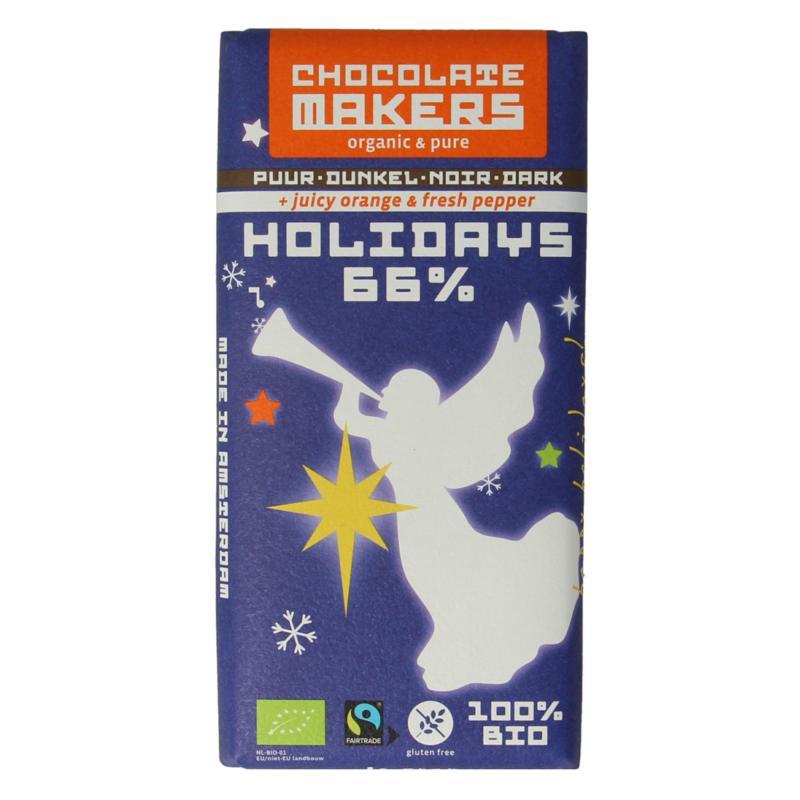 Chocolatemakers Holiday bar 65% met sinaasappel-kruidnagel bio