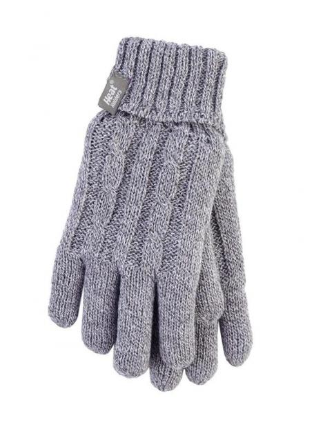 Ladies cable gloves S/M light grey