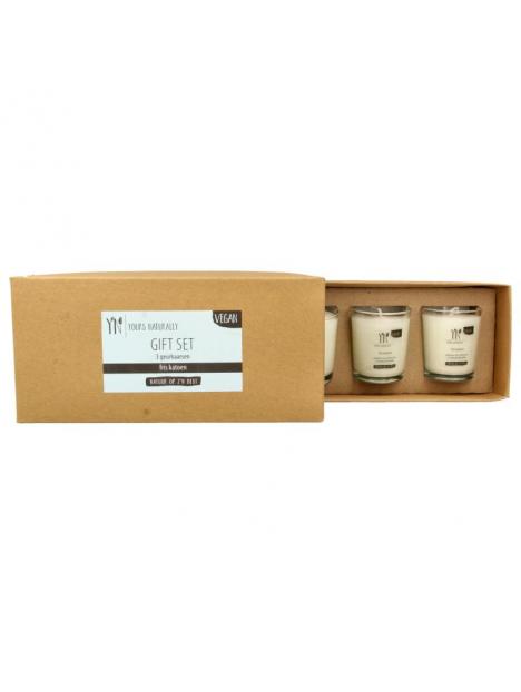 Yours Naturally Giftset 3 votive geurkaarsen fris katoen