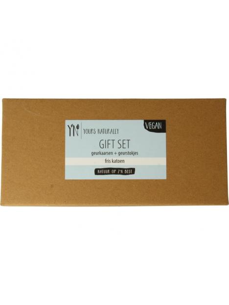 Yours Naturally Giftset 2 geurkaars&1x geurstokjes fris katoen